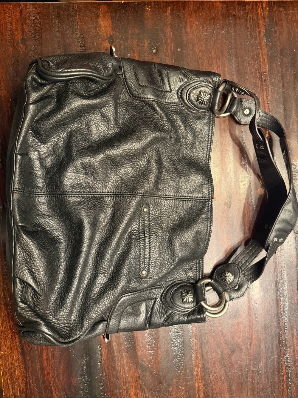 b. makowsky Black Leather Shoulder Bag with Decorative Metal Turn-Lock - Picture 2 of 4
